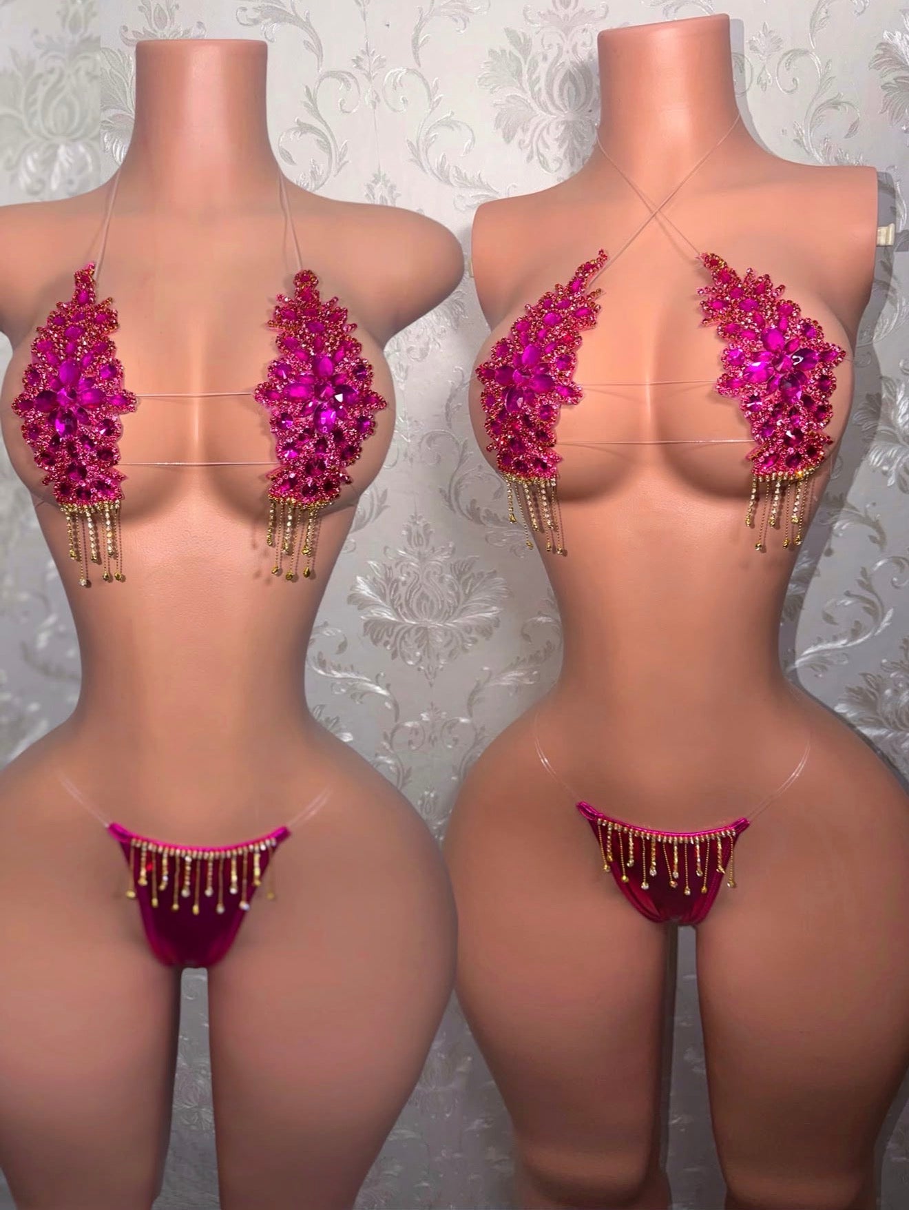 Hot Pink Dripping In Diamonds Crystal Bikini Birthday Set