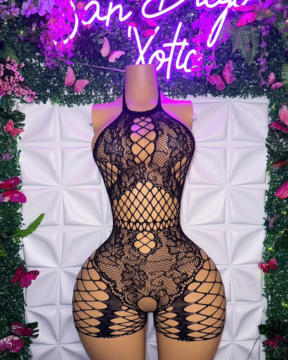 Lacey Lace Fishnet Romper Fits XS-M