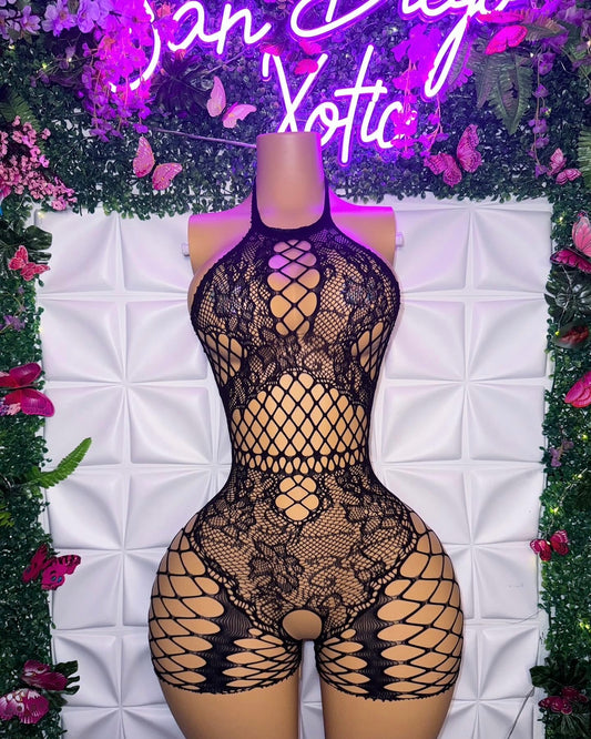 Lacey Lace Fishnet Romper Fits XS-M