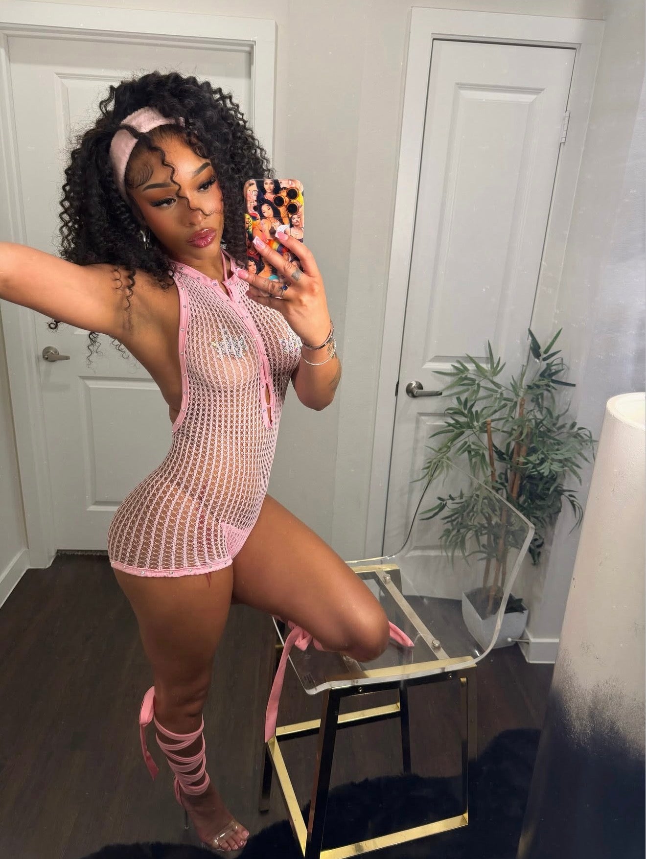 Babygirl Baby Pink Fishnet Romper Fits XS-L