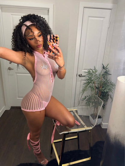 Babygirl Baby Pink Fishnet Romper Fits XS-L
