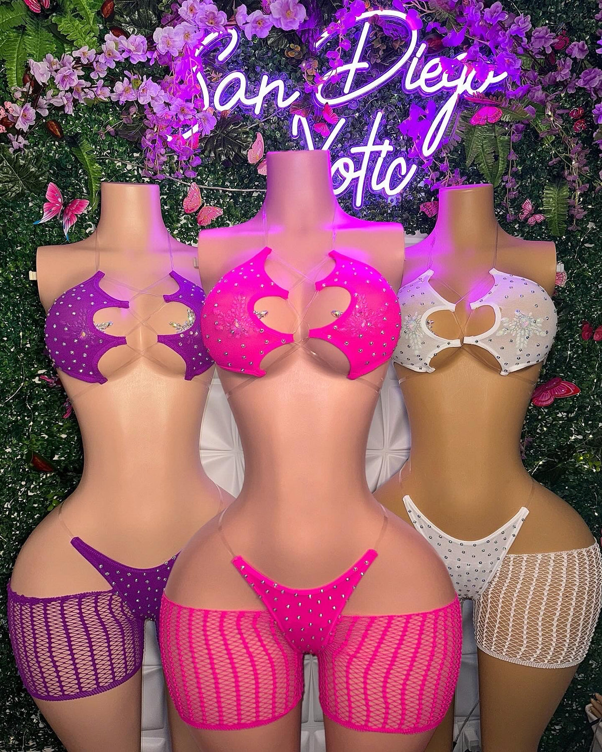 Riyah Diamond Studded Mesh Kini 3 Piece Set