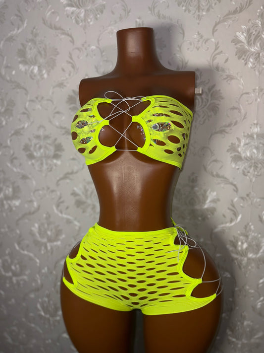 Pretty Doll 2 Piece Fishnet Shorts Set Fits XS-L