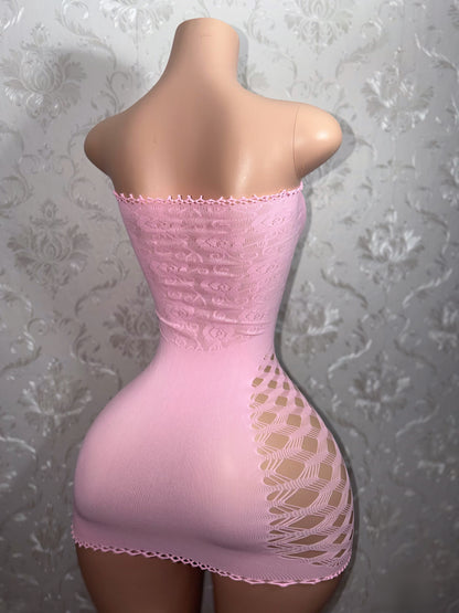 Rosewater Strapless Fishnet Mini Dress Fits S-XL