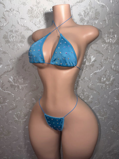 Tahiti Blue Sherice Cheetah Fishnet Romper + Martina Bikini 3 Piece Set Fits XS-L