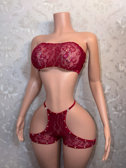 Jacqueline Cut Out Fishnet Shorts Set Fits S-L