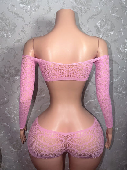 Be Mine Low Rise Fishnet Shorts Set Fits XS-L