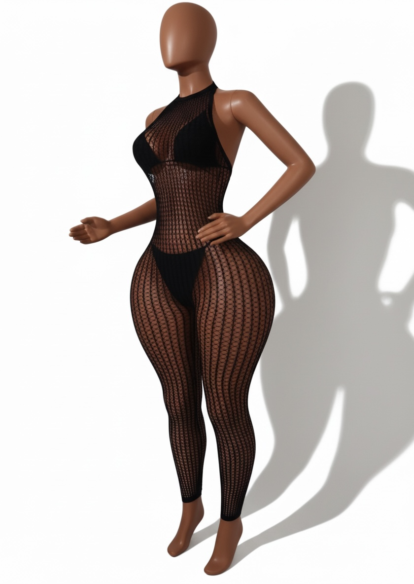 Serena Halter Fishnet Bodystocking Fits XS-L