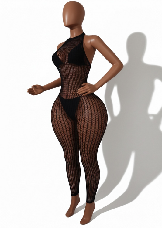 Serena Halter Fishnet Bodystocking Fits XS-L