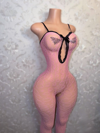 Kitty Purr Baby Pink Bodystocking Fits XS-M Includes Free Headband