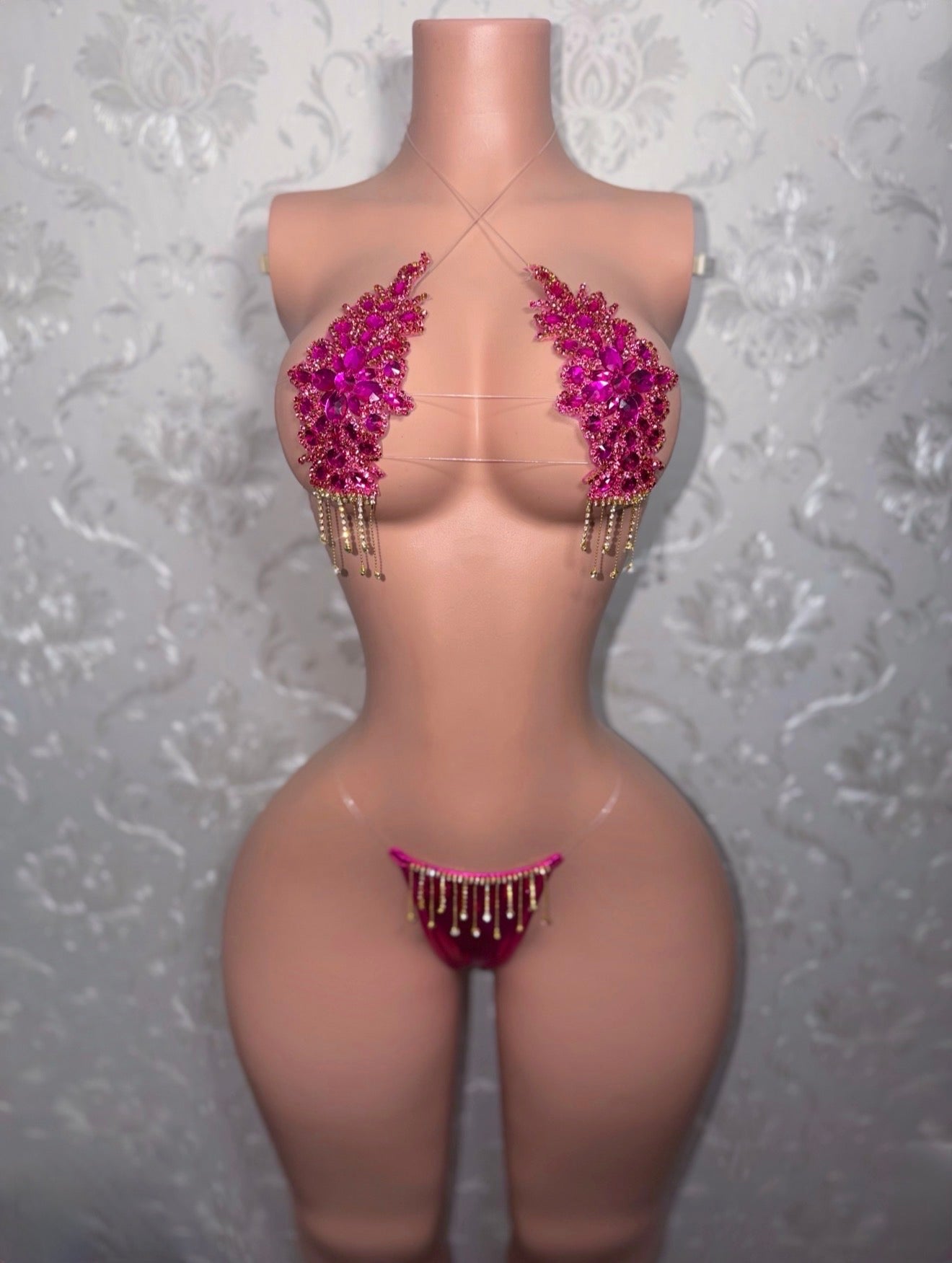Hot Pink Dripping In Diamonds Crystal Bikini Birthday Set
