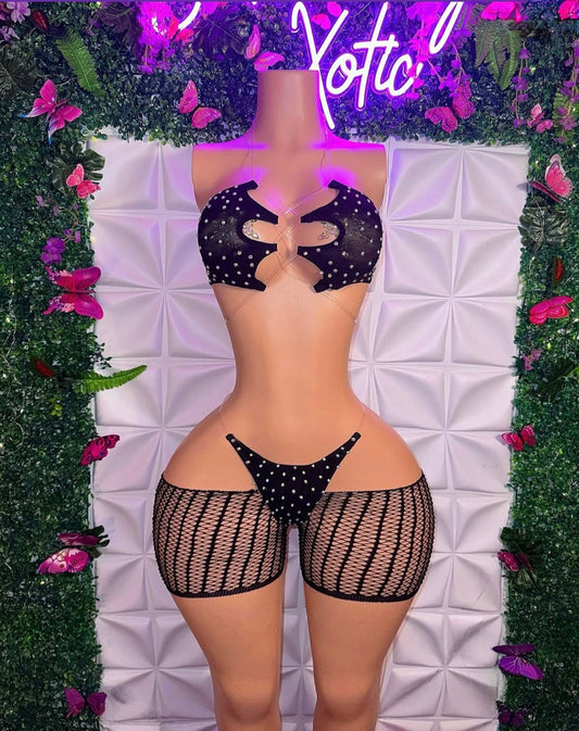 Riyah Diamond Studded Mesh Kini 3 Piece Set