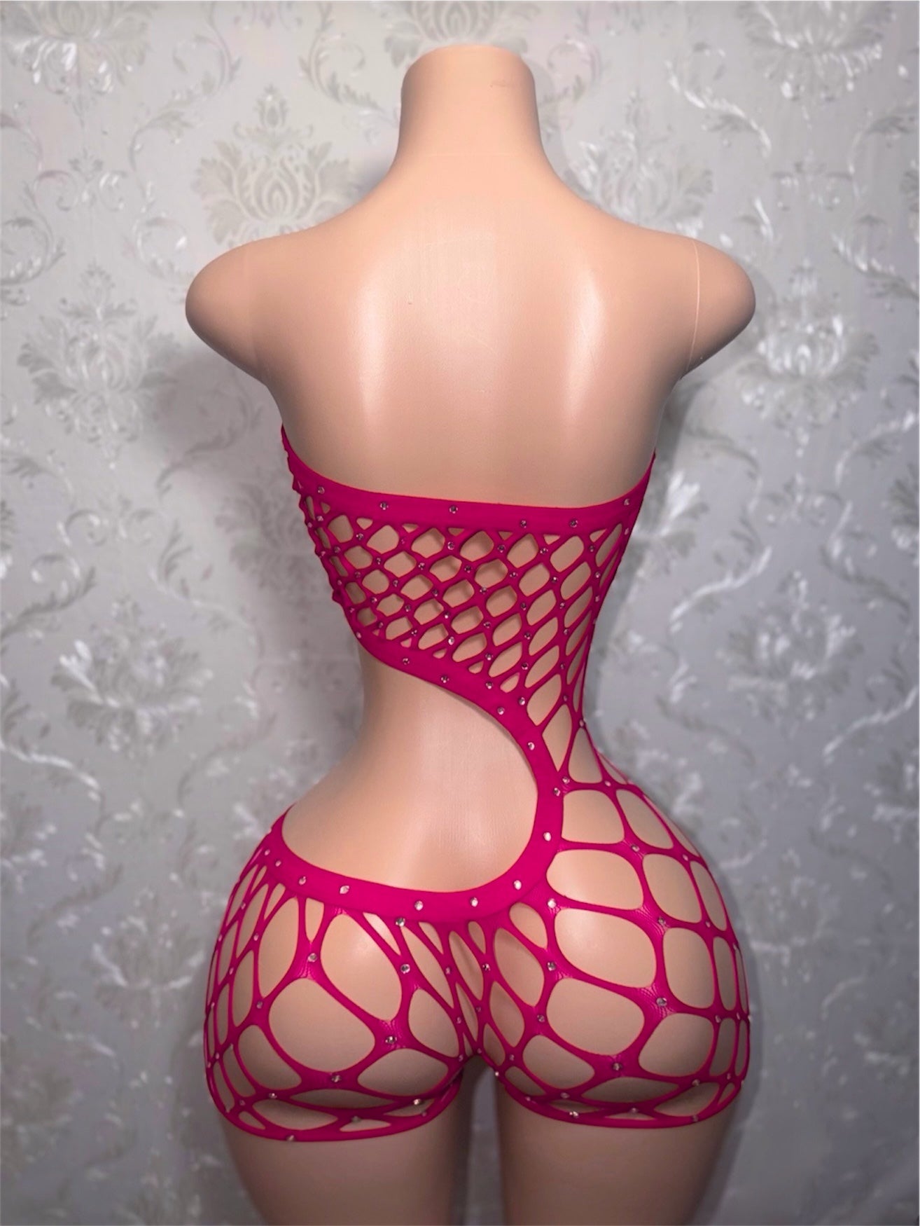 Bossy Cut Out Fishnet Romper Fits XS-L
