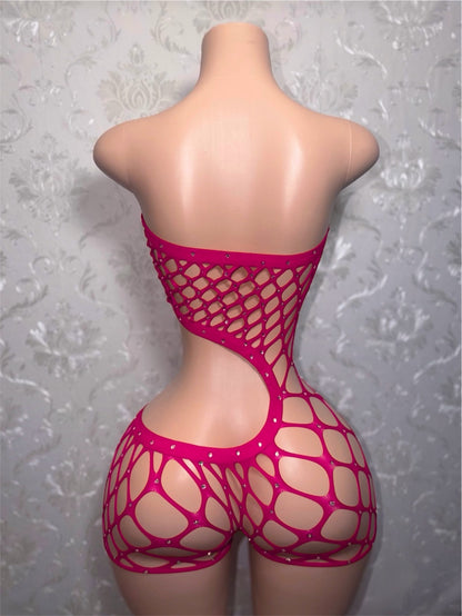 Bossy Cut Out Fishnet Romper Fits XS-L