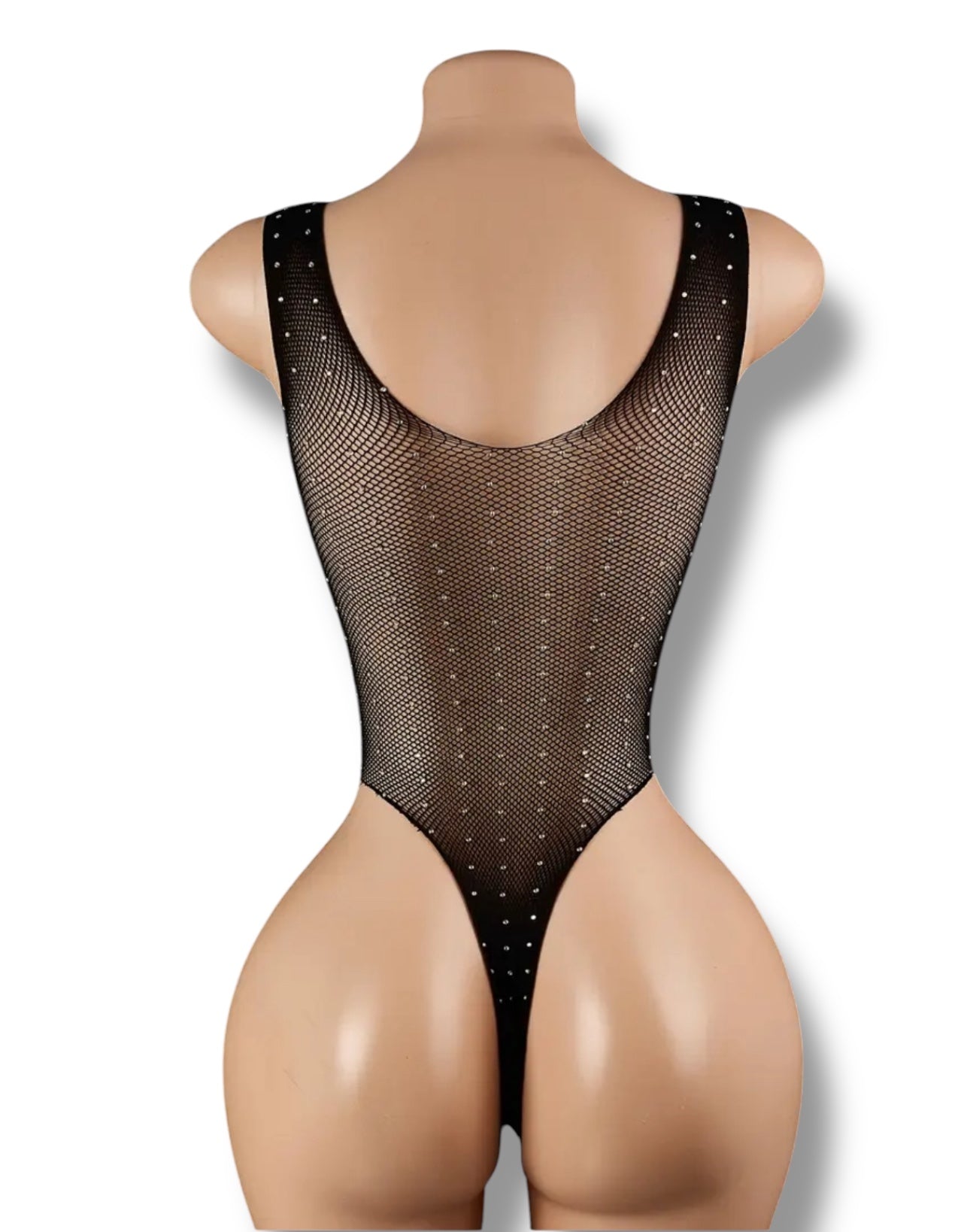 Rockstar — Black Rhinestone Studded Fishnet Bodysuit Fits XS-XXL