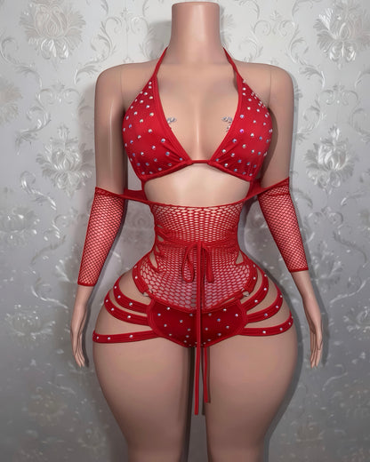 Georgia Peach 2.0 + Teyana Fishnet Dress 3 Piece Set Fits S-M