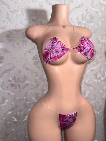 Money Piece — CREAM Collection Money Print Bikini On Clear Cord