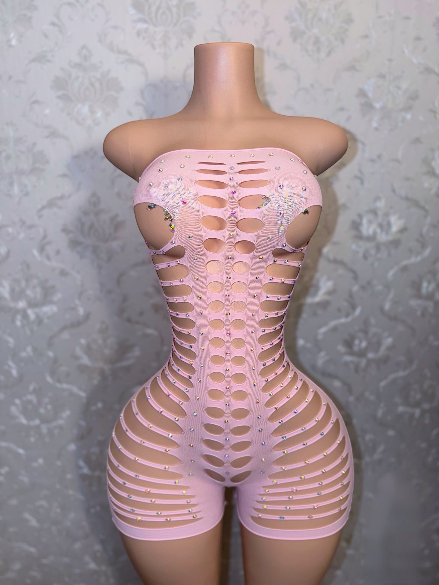 Monique Fishnet Slits Romper Fits S-XL