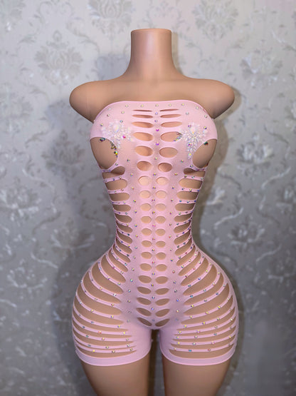 Monique Fishnet Slits Romper Fits S-XL