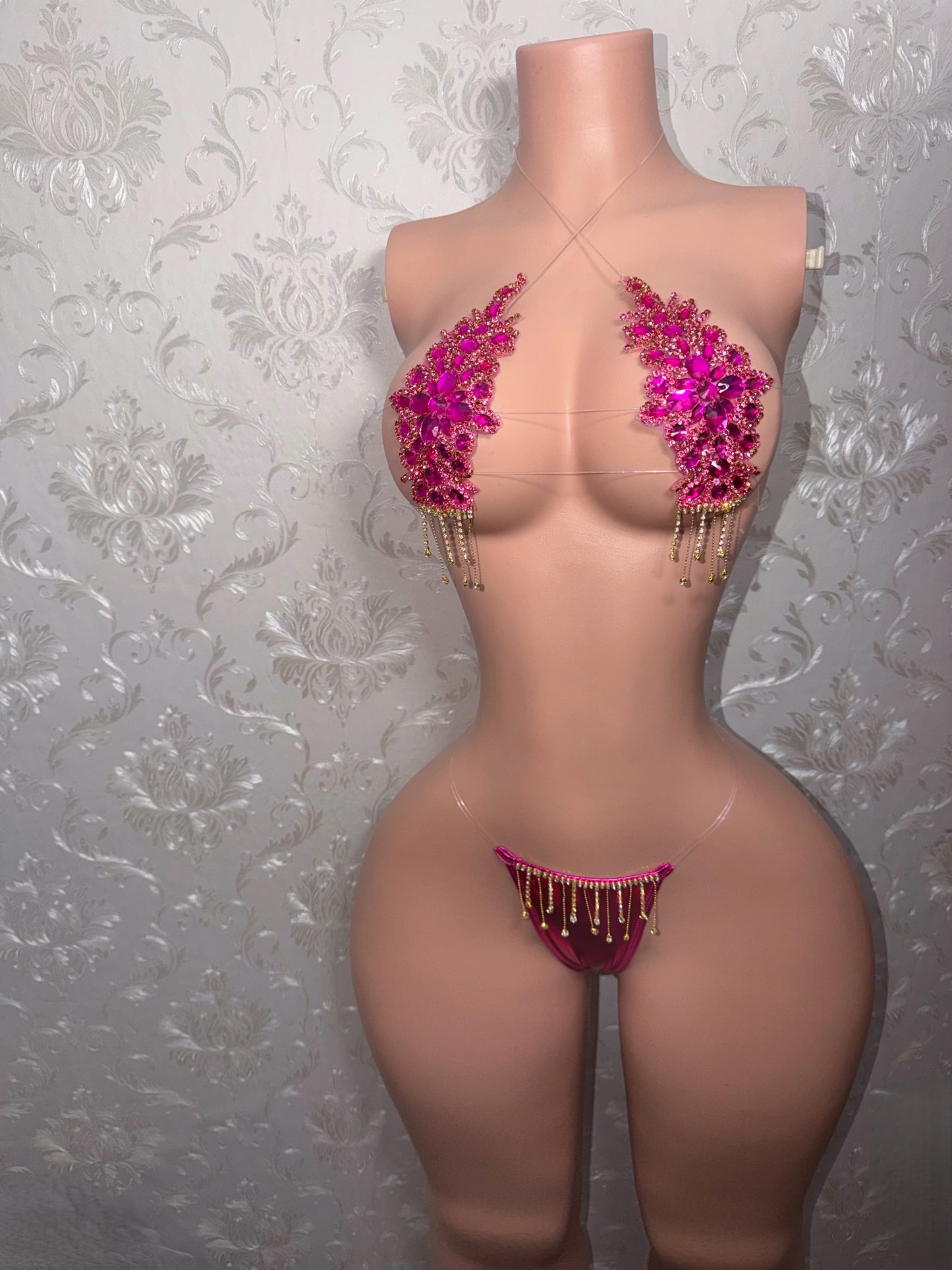 Hot Pink Dripping In Diamonds Crystal Bikini Birthday Set