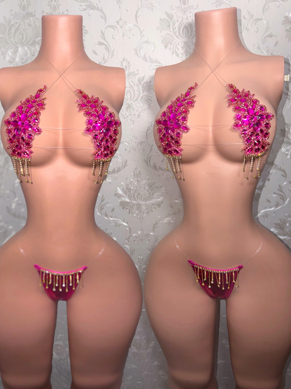 Dripping In Diamonds Crystal Bikini Birthday Set In Hot Pink