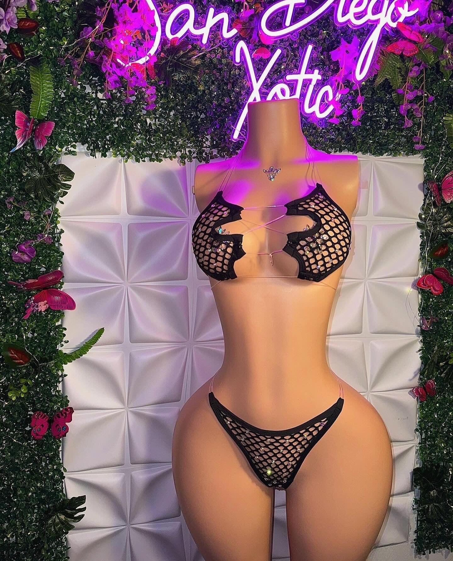 Ravyn 2 — Mesh 2 Piece Bikini Optional Rhinestones