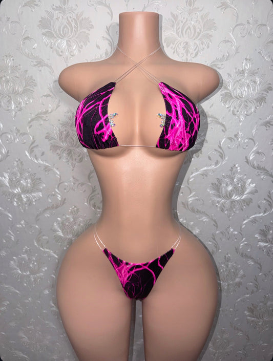 Stormi Electric Hot Pink Bikini Optional Fishnet Garter Legging
