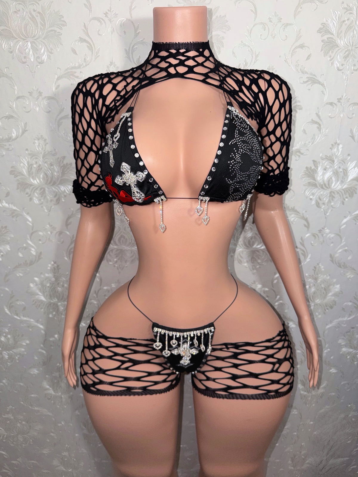 Heat Wave Custom Bikini & Fishnet 4 Piece Set [Made To Order]
