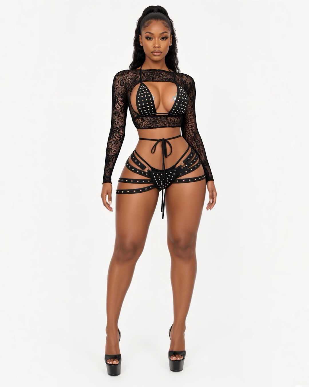 Georgia Peach Kawaii Fishnet 4 Piece Shorts Set Fits XS-M