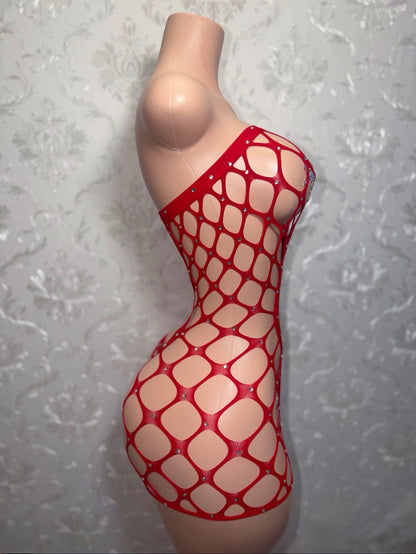 Bossy Cut Out Fishnet Romper Fits XS-L