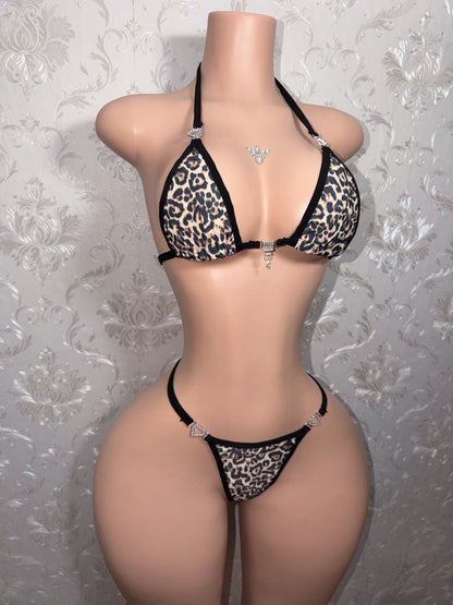 Safari Baby Cool Tone Leopard Bikini with Diamond Heart Charms