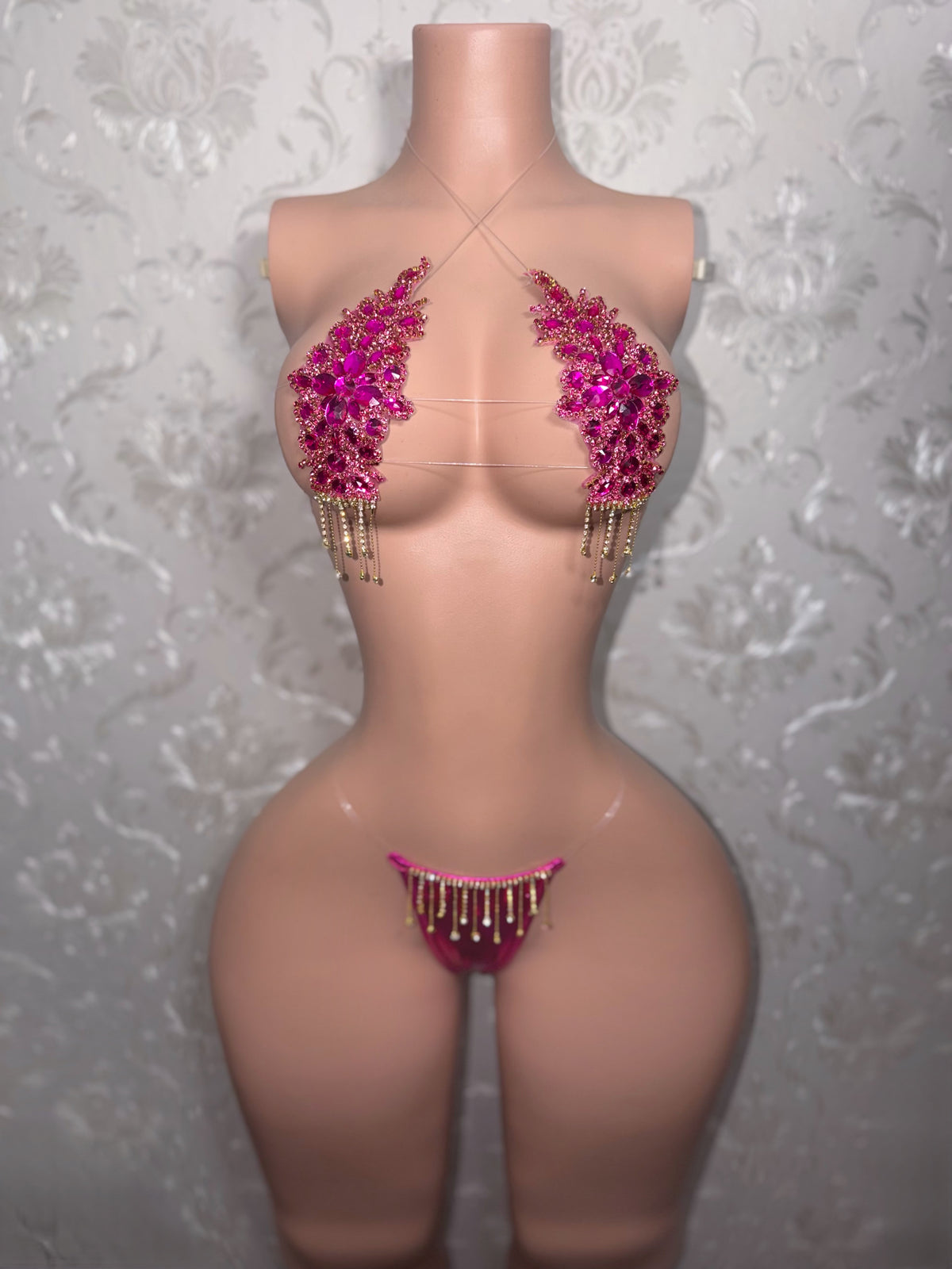 Dripping In Diamonds Crystal Bikini Birthday Set In Hot Pink