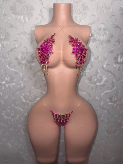 Dripping In Diamonds Crystal Bikini Birthday Set In Hot Pink