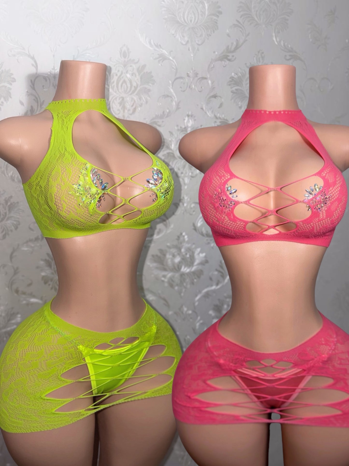 Syn 2 Piece Fishnet Skirt Set Fits XS-L