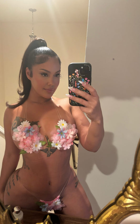 Garden Nymph 3D Flowers Bikini Optional Fishnets [Preorder Custom 1 of A Kind Remakes Only]