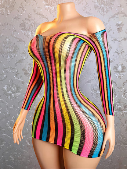Jamaica Rainbow Fishnet Dress Fits All Sizes