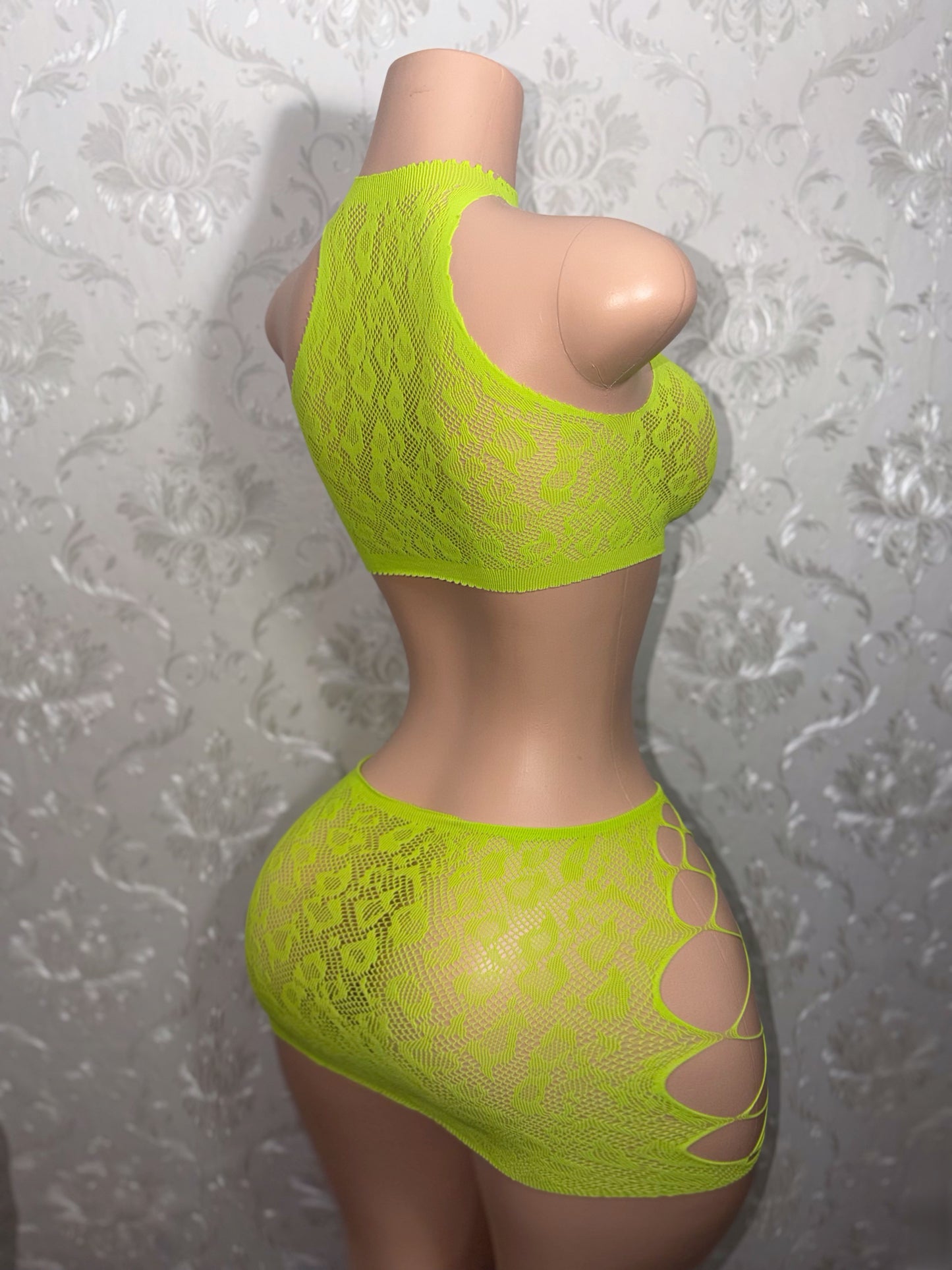 Syn 2 Piece Fishnet Skirt Set Fits XS-L