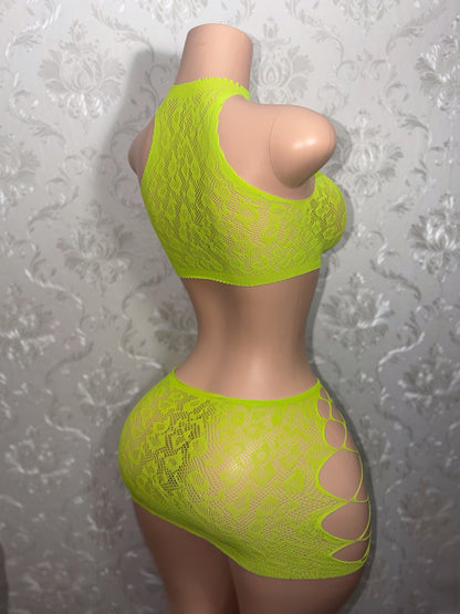 Syn 2 Piece Fishnet Skirt Set Fits XS-L