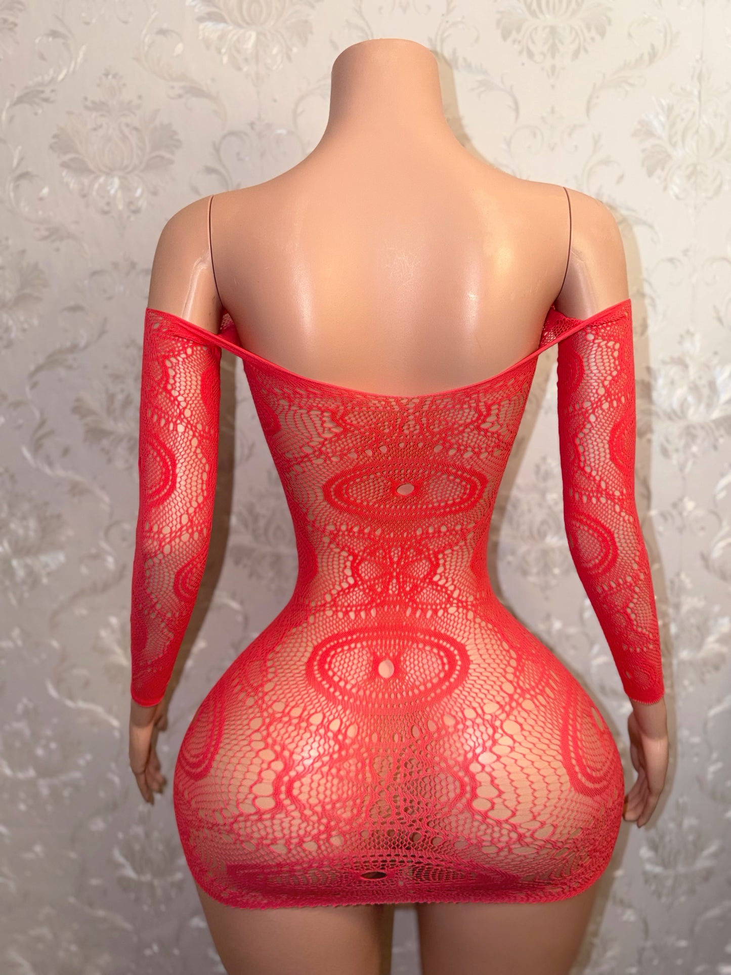 Eye of the Tiger Off Shoulder Fishnet Dress Fits XS-L