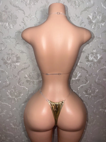 Champagne Metallic Clear Strap Bikini