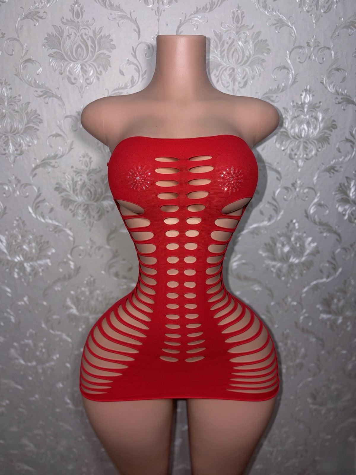 Monique Slit Fishnet Dress Fits XS-XL