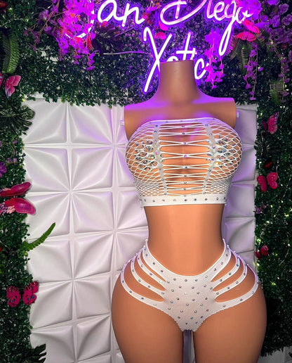 Natina 2 Piece Cheeky Fishnet Thong Set Fits All