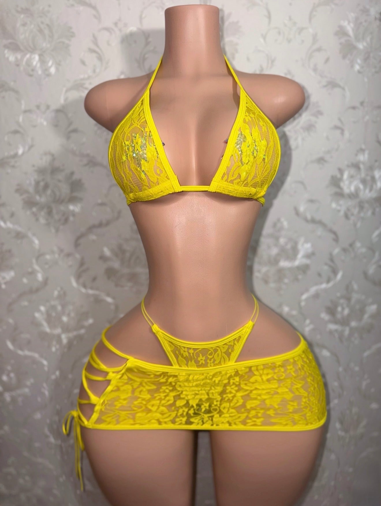 Lemon Squeezy Pastel Yellow Kawaii Lace Skirt Set Fits XS-L