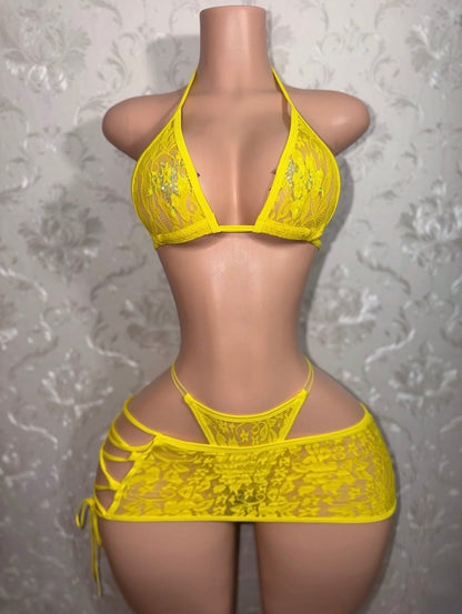 Lemon Squeezy Pastel Yellow Kawaii Lace Skirt Set Fits XS-L