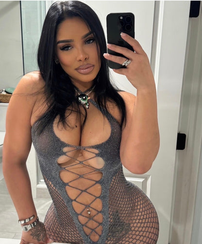 Divine Fishnet Rhinestone Romper XS-M