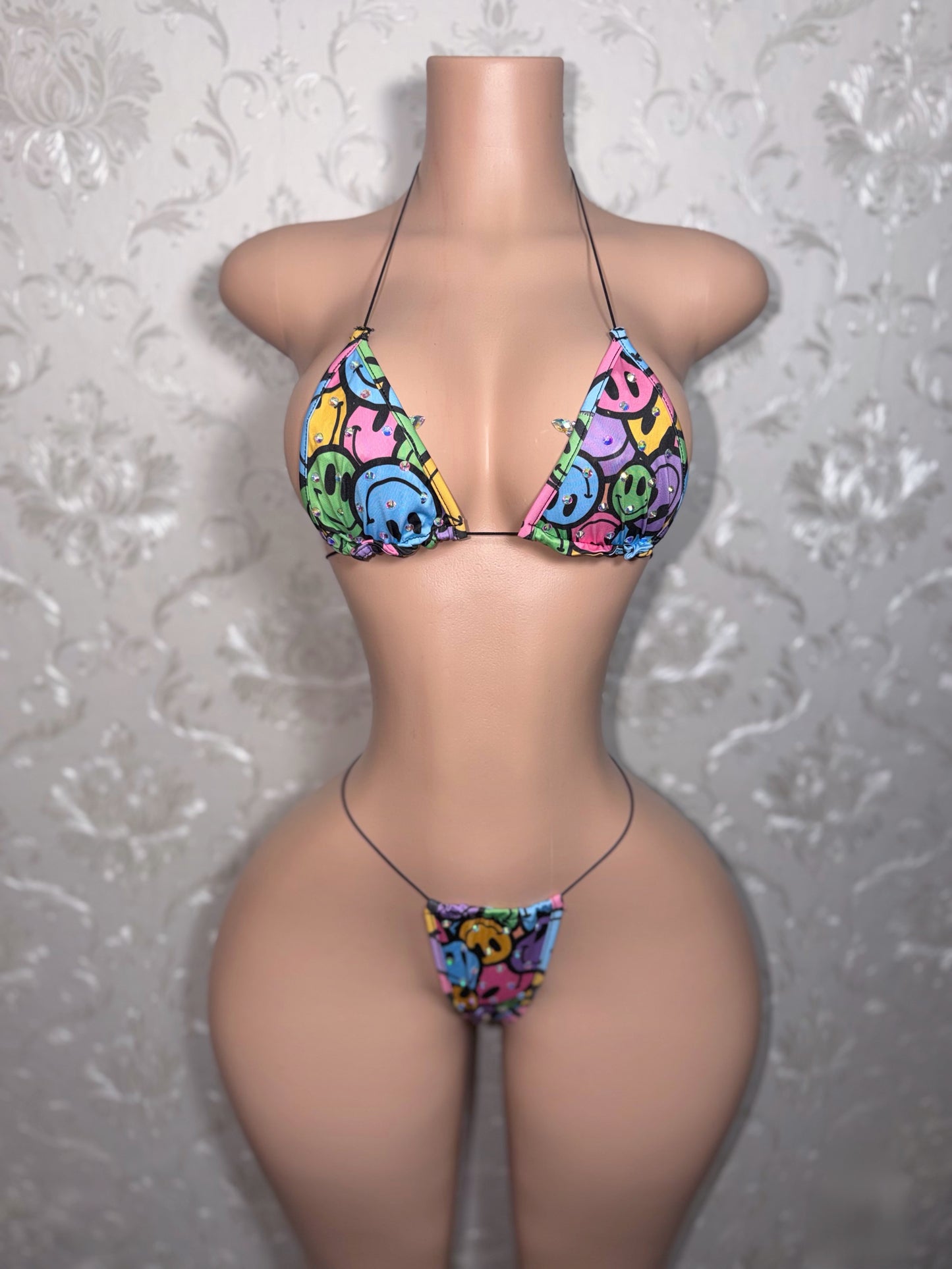 Fruity Pebbles Rhinestone Multicolor Emoticon Bikini