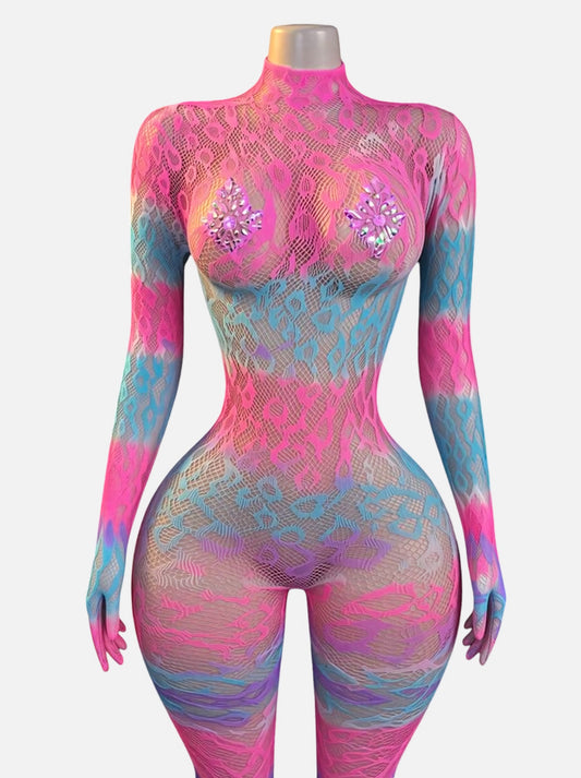 Cotton Candy Sherice Cheetah Fishnet Bodystocking One Size Fits All