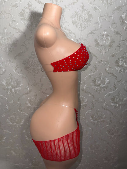 Riyah Diamond Studded Mesh Kini 3 Piece Set