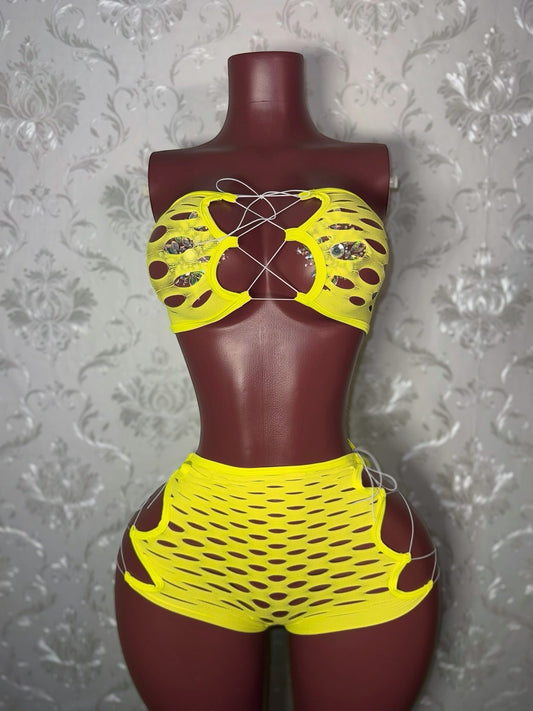 Pretty Doll — 2 Piece Fishnet Shorts Set Fits XS-L