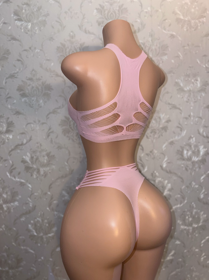 Misty 2 Piece Mesh Bra and Thong Set Fits XS-L